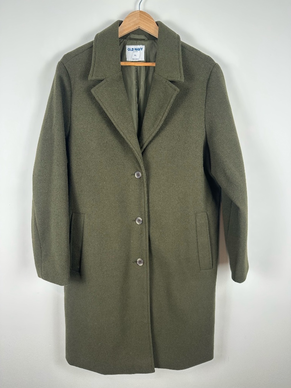 Old Navy Olive Green Car Coat XL Soft Button Front Longline Lined